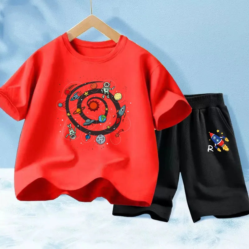 Kids Boys Music Headset Print T-shirt and Shorts Set childrensterritory