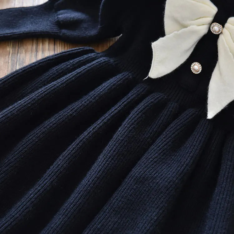 Little Girls Bow-Decorated Woolen Dress for New Year childrensterritory