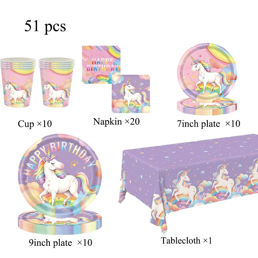 Kids Unicorn Theme Birthday Party Decorations Set