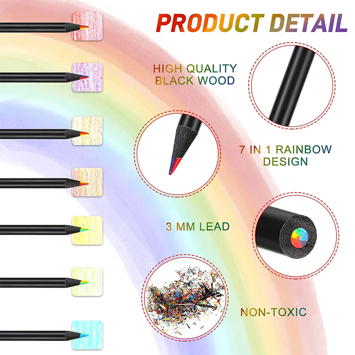 10 Pcs 7-in-1 Rainbow Drawing Pencil for Kids