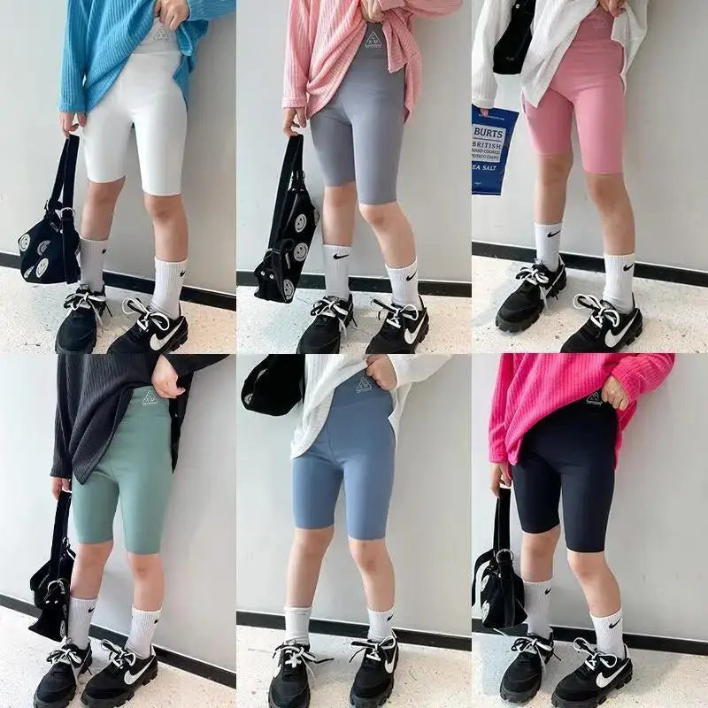 Kids Girls Skinny Solid Half Capris Sports Cropped Trousers childrensterritory