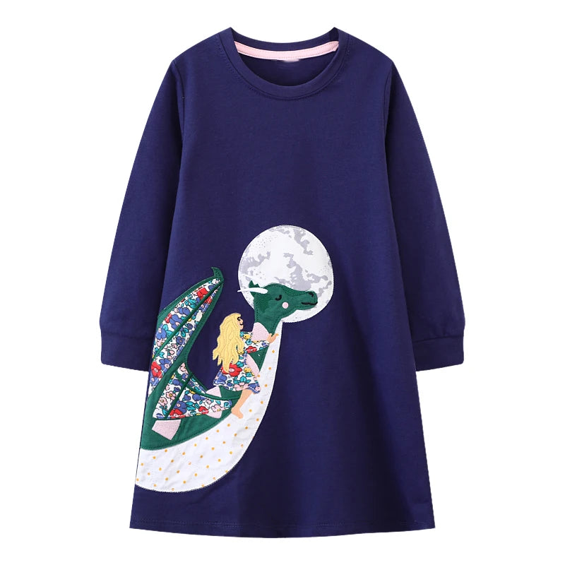 Animals Cartoon Embroidered Design Casual Dresses for Girls childrensterritory