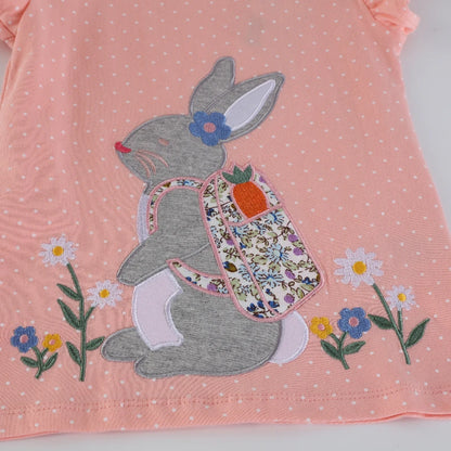 Cartoon Rabbit Embroidery Little Girls Cotton Tops for Summer childrensterritory