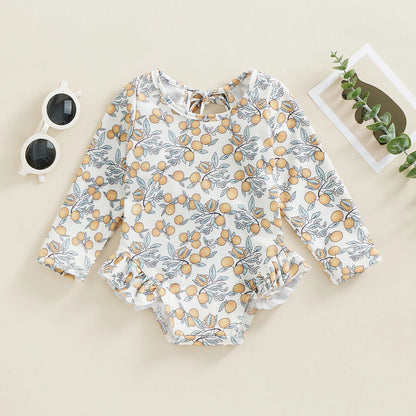 Floral Print Baby Girl Backless Long Sleeve Swimwear childrensterritory