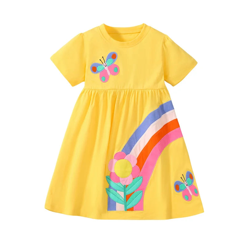 Butterfly and Rainbow Design Short Sleeve Party Frocks for Girls childrensterritory
