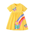 Butterfly and Rainbow Design Short Sleeve Party Frocks for Girls childrensterritory