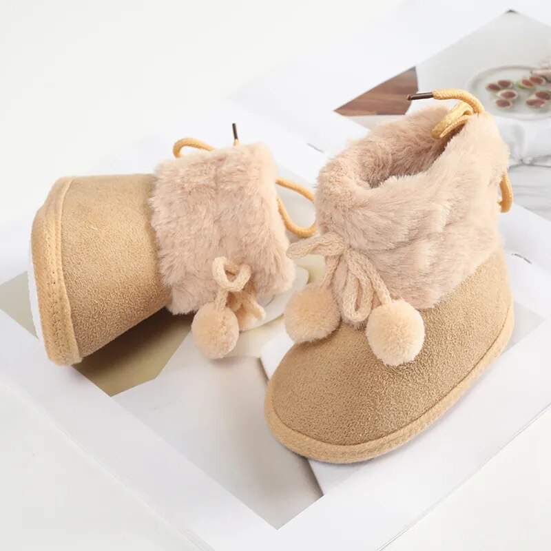 Soft Sole Furry Snow Boots First Walkers for Baby Girls childrensterritory