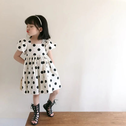 Kids Girls Korean Stylish Polka Dots Backless Party Dress childrensterritory