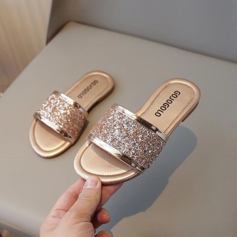 Kids Girls Rhinestones Shiny Soft Breathable Summer Sandals