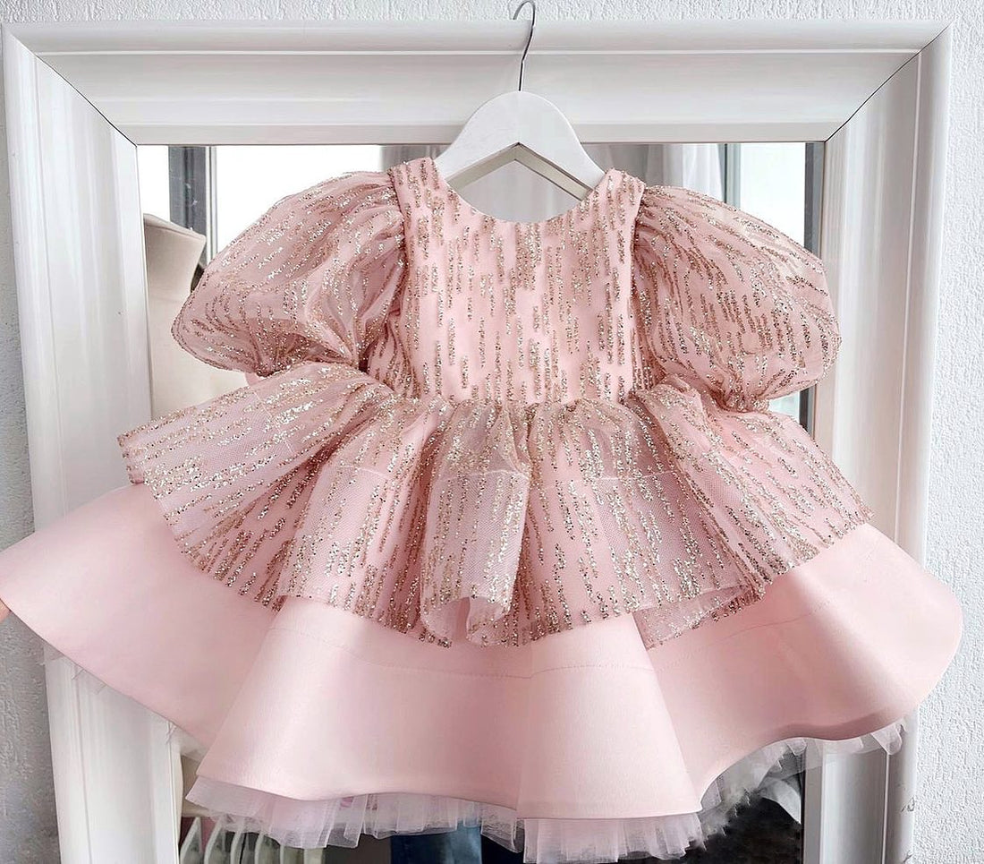 Handmade Baby/Kid Girl Puffy Sleeves Pink Princess Dress childrensterritory