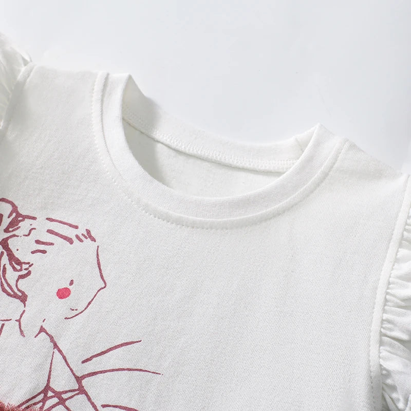 Little Girls Various Cartoon Print Summer Cotton Tops childrensterritory