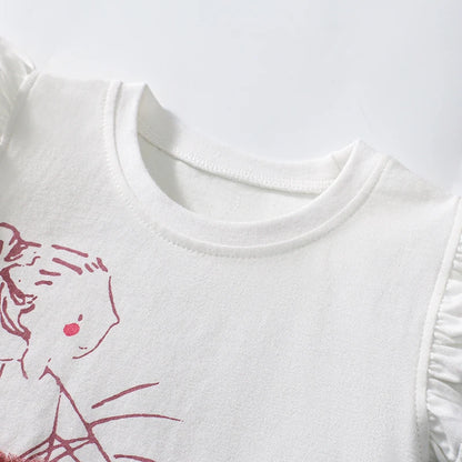 Little Girls Various Cartoon Print Summer Cotton Tops childrensterritory