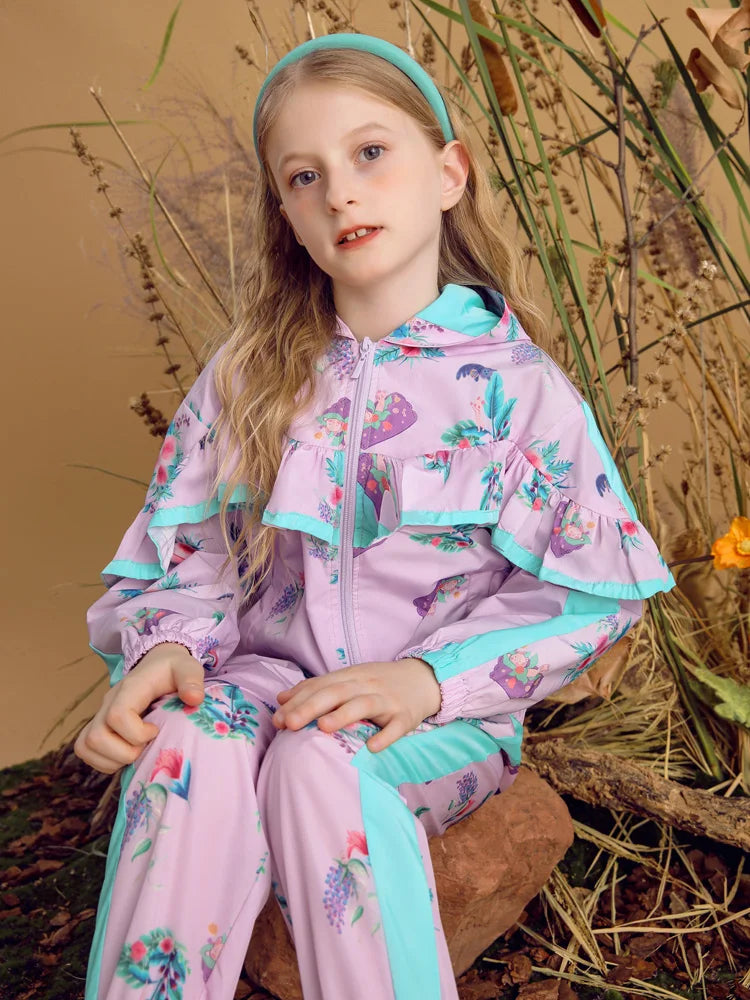 Girls Floral Print Hooded Jacket and Trouser Clothing Set childrensterritory