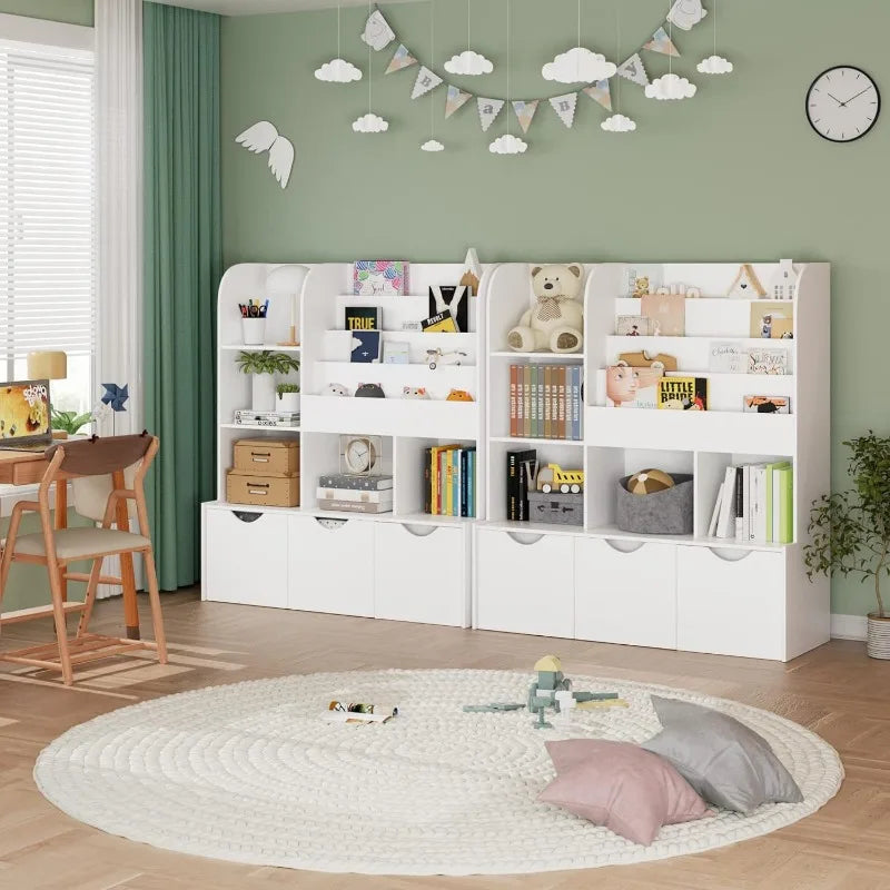Kids Multipurpose Bookcase with 3 Movable Drawers and 5 Cubbies
