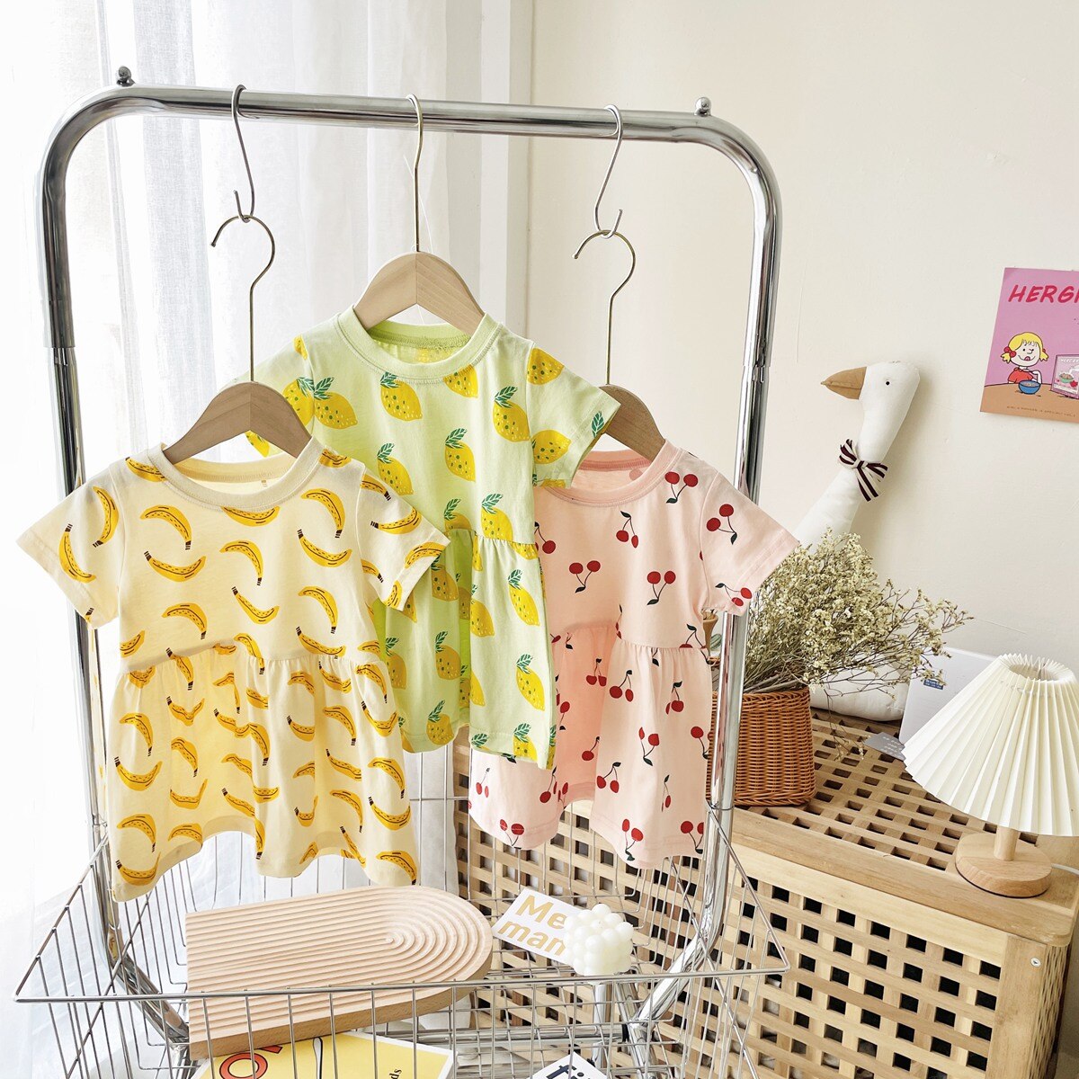 Fruit Print Little Girls Summer Holiday Cotton Dresses childrensterritory