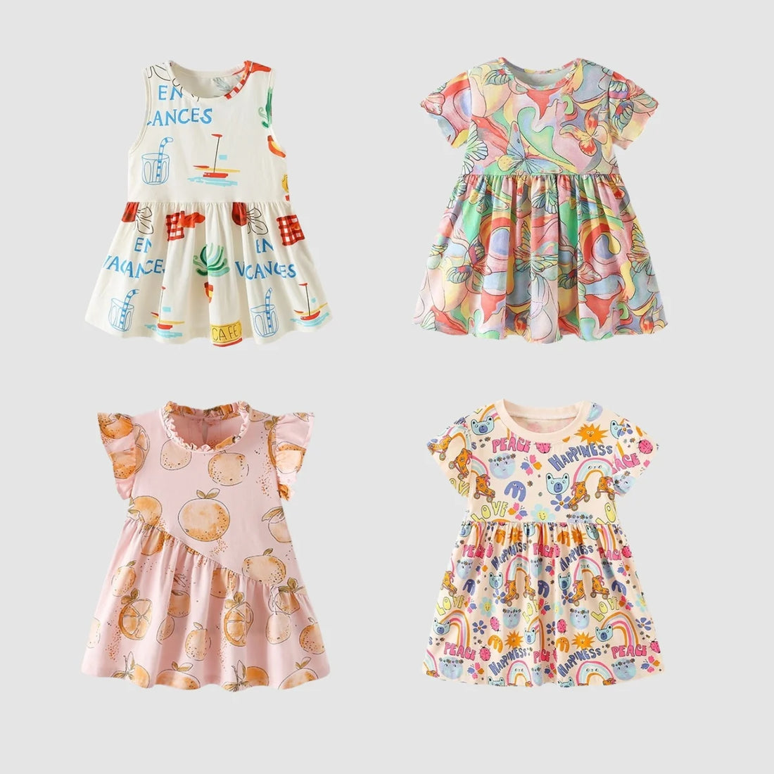 Kids Girls Cartoon Print Cotton Summer A-LINE Dresses