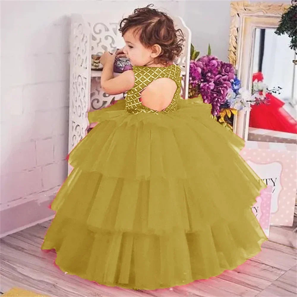 Tiered High-Low Puffy Girls Tulle Dress for Birthday Party