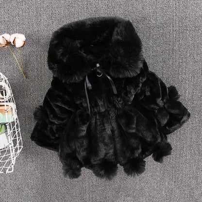 Plush Imitation Fur Hooded Kids Girls Warm Jackets childrensterritory