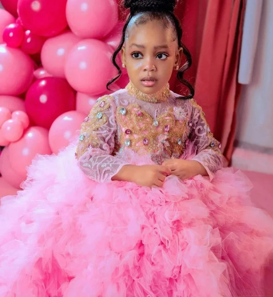 Multi-Tiered Tulle Pink First Communion Dress for Little Girls childrensterritory