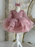 Puffy Glitter Sequined Flower Girl Dress with Detachable Train