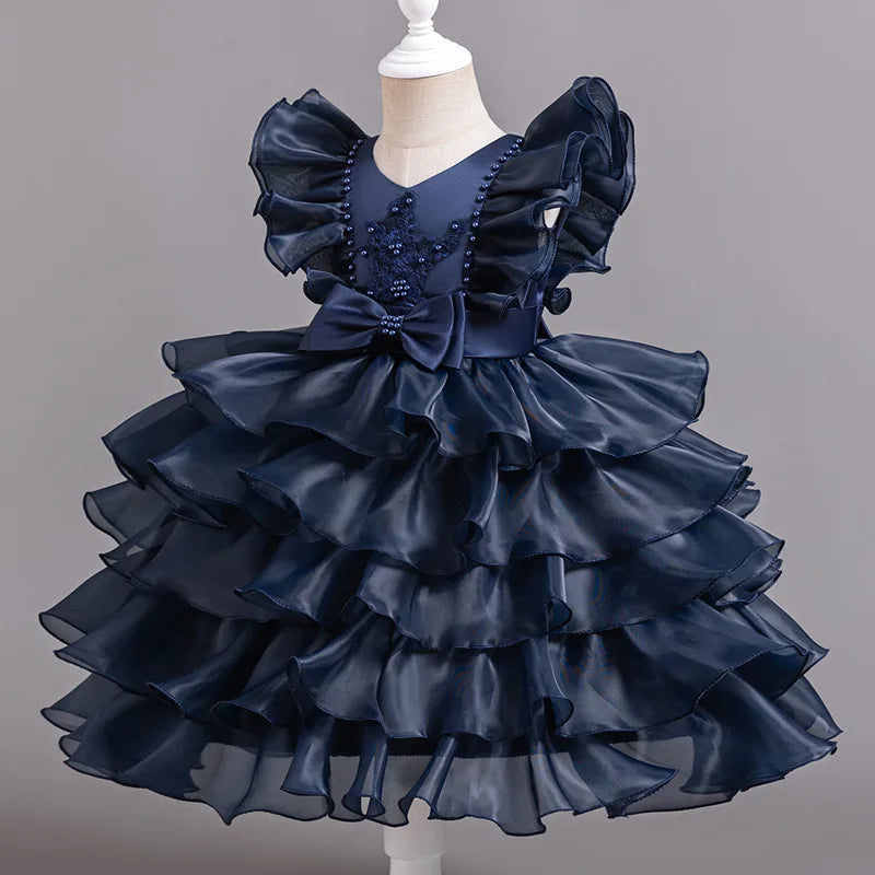 Kids Girls' Tiered Tulle Short Formal Dress with Aircraft Sleeves