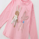 Bunny Applique Design Long Sleeve Girls T Shirts childrensterritory