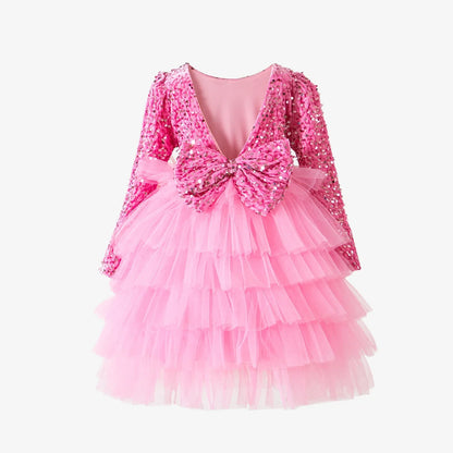 Kids Girls Sequined Layered Tulle Princess Party Dresses