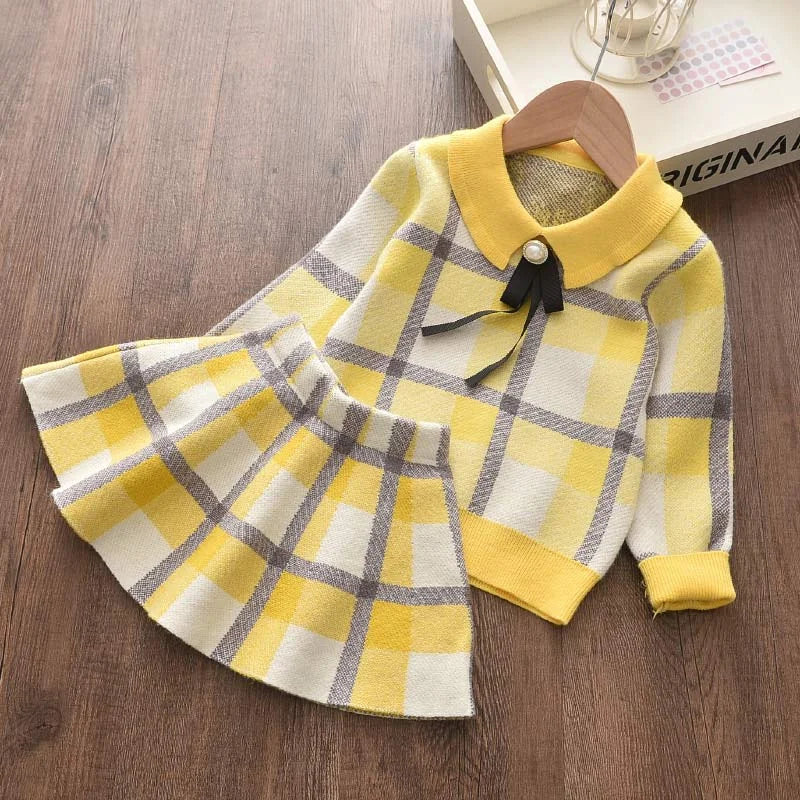 Girls Collar Design Winter Casual Clothing Sets