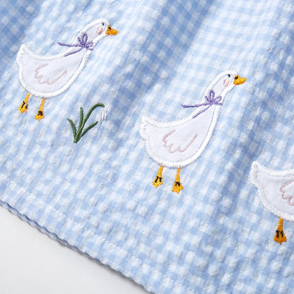Sleeveless Cartoon Ducks Print Girls Summer Dresses childrensterritory