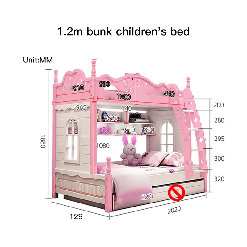 High And Low Pink Princess Castle Kids Bed childrensterritory
