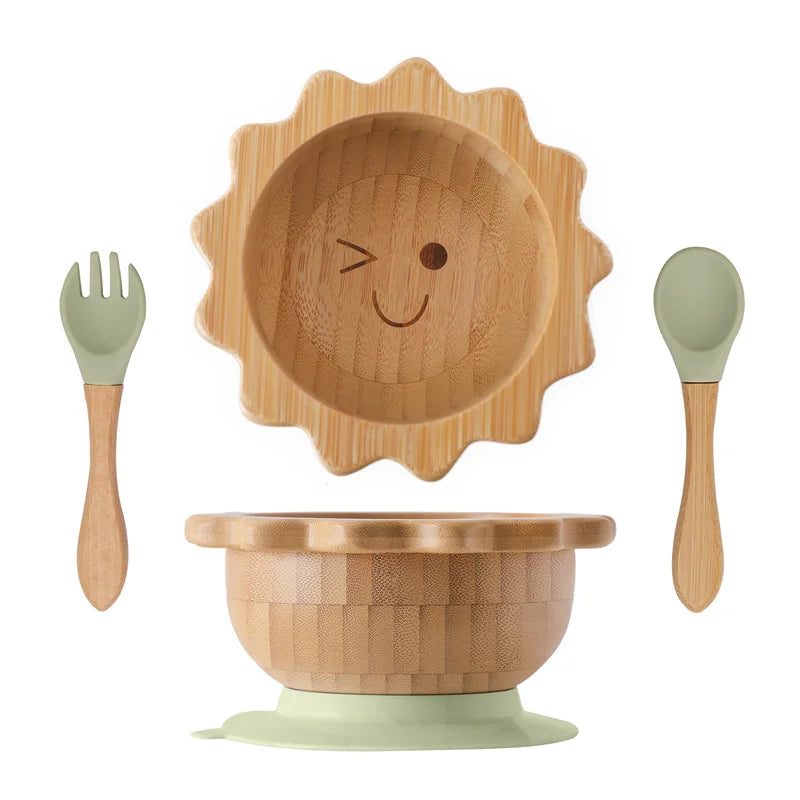 Baby Wooden Tableware Set with Silicone Suction Handle childrensterritory
