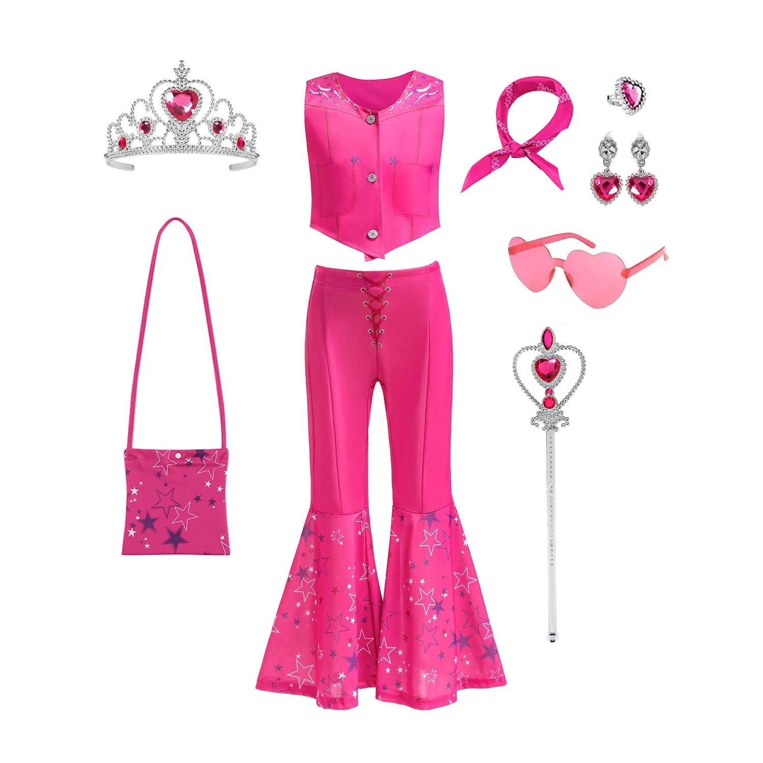 Kids Girls Starry Vest Top Pants Scarf Barbie Costume for Halloween