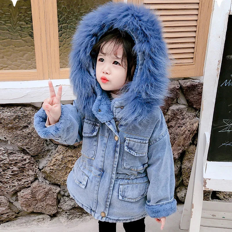 Large Fur Collar Hooded Little Girl&