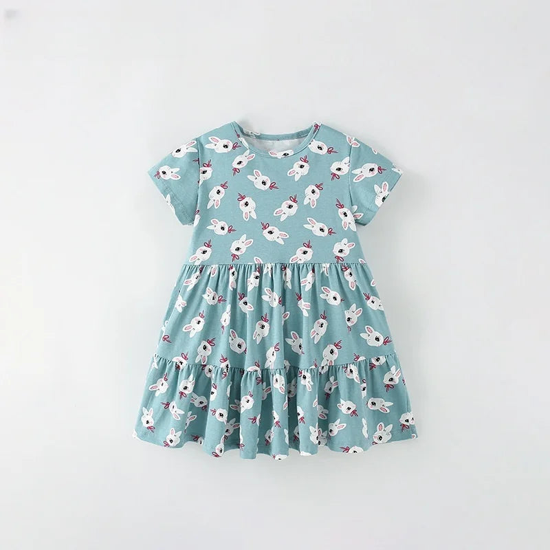 Kids Girls Cartoon Print Cotton Summer A-LINE Dresses