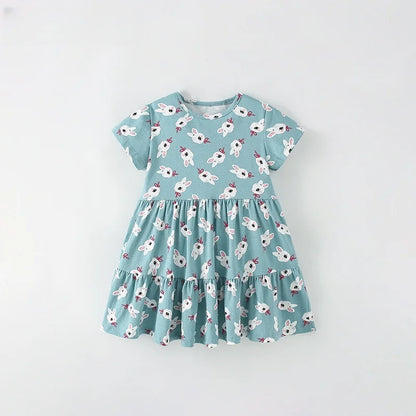 Kids Girls Cartoon Print Cotton Summer A-LINE Dresses