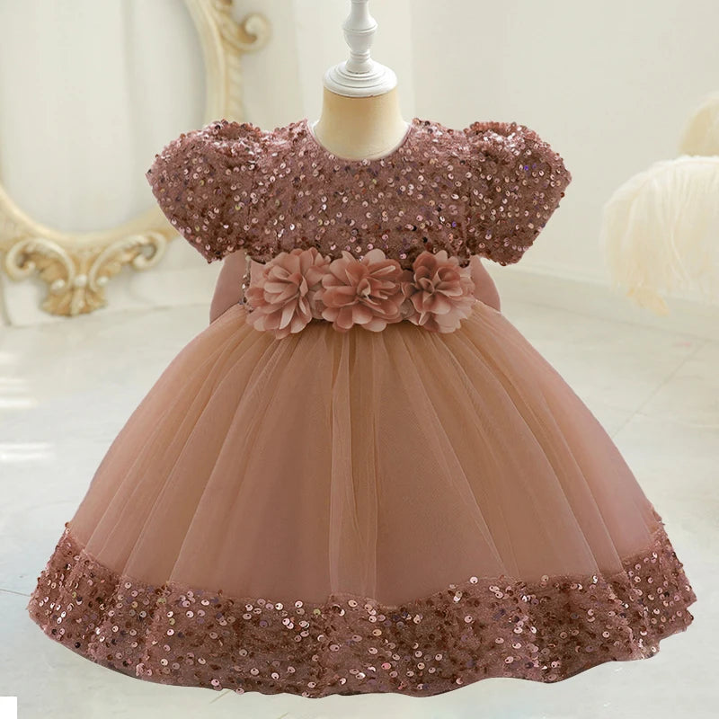 Baby Girl Sequin Lace Designed Fluffy Baptism, Birthday Dress