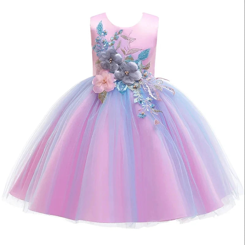 Girls Floral Design Tutu Elegant Party Dresses