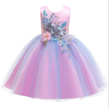 Girls Floral Design Tutu Elegant Party Dresses