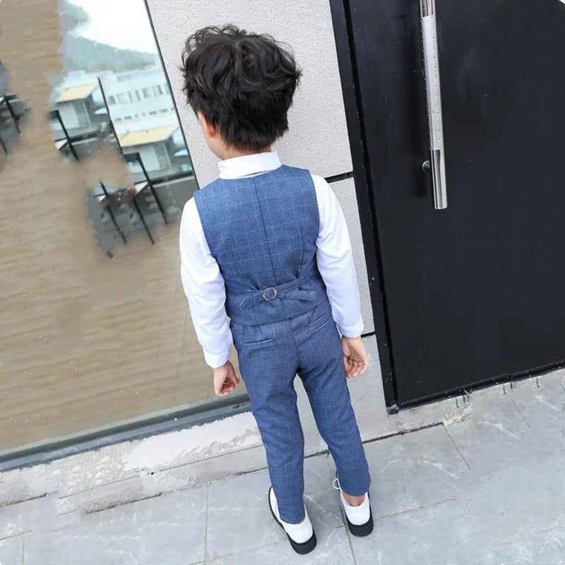 Slim Fit Kids Boys Plaid Vest Formal Wedding/Party Suit Sets