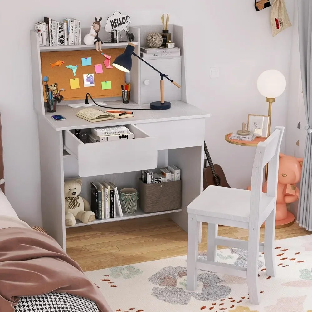 Kids Study Desk with Drawers and Chair Set for 5-12 Year-Old