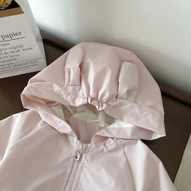 Cotton Long Sleeve Cute Cap Lace Zipper Design Outerwear For Girls childrensterritory