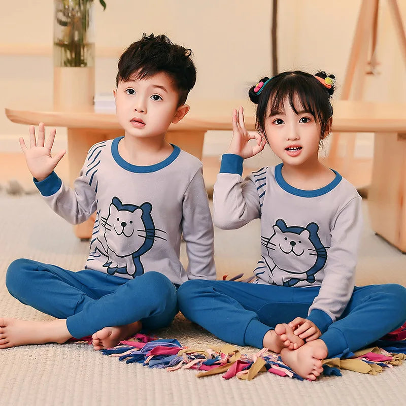 Long Sleeve Cartoon Design Kids Winter Warm Pajamas Sets childrensterritory