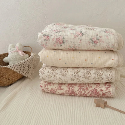 Floral Print Muslin Cotton Winter Ins Baby Blankets childrensterritory