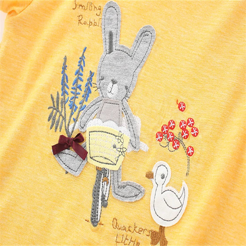 Cartoon Embroidery Short Sleeves Summer Tops for Kids Girls