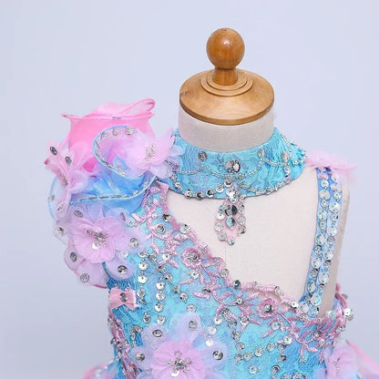 Kids Girls Beading Stones Ruffles Halter Party Dress