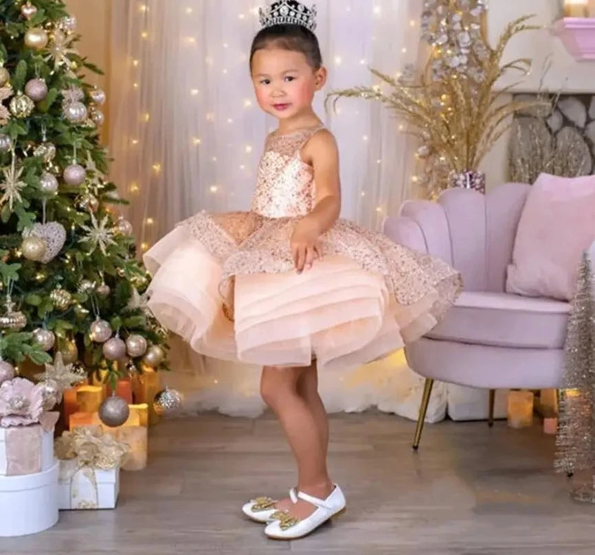 Baby/Kid Girl Tutu Fluffy Sequins Formal Gold Dress