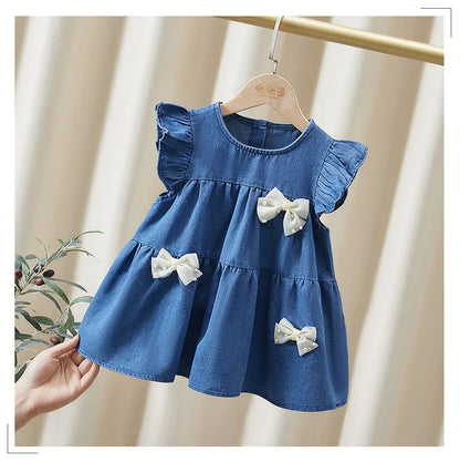 Baby Girl Bow Design Solid Color Cute Summer Dress