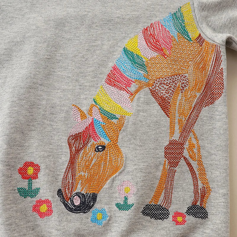 Pretty Horse Design Kids Girls Grey Sweatshirt