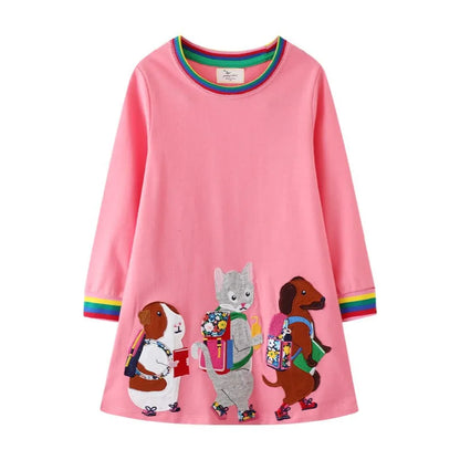 Kids Girls Preppy Style Cartoon Embroidery Princess Dresses childrensterritory