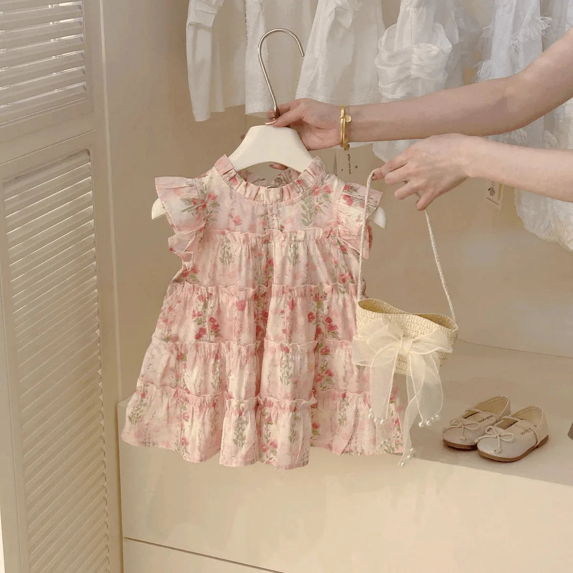 Floral Print Baby Girl Princess Dress With Bag for Summer childrensterritory